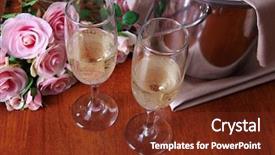  Presentation with round table - Cool new presentation theme with special accasions - champagne and glasses on round backdrop and a  colored foreground