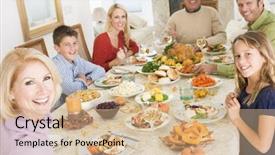  Presentation with ready to eat meal delivery - Presentation consisting of special accasions - family eating christmas meal background and a  colored foreground