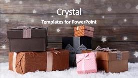  Presentation with gift - Slides having special accasions - gift boxes on wooden background background and a gray colored foreground