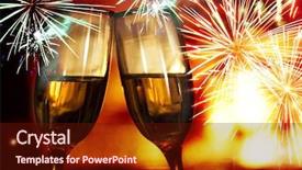  Presentation with fireworks - Cool new presentation design with special accasions - glasses with champagne against fireworks backdrop and a tawny brown colored foreground