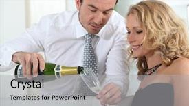  Presentation with champagne - Presentation theme enhanced with special accasions - man pouring girlfriend glass background and a light gray colored foreground