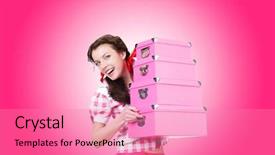  Presentation with storage - Presentation design featuring special accasions - young woman with storage boxes background and a  colored foreground