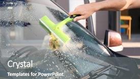  Presentation with car cleaning - Amazing PPT theme having special agent - man cleaning windscreen of car backdrop and a gray colored foreground
