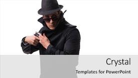  Presentation with spy man - Presentation theme enhanced with special agent - man spy with handgun isolated background and a light gray colored foreground