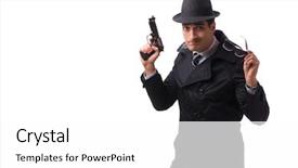  Presentation with spy man - Audience pleasing slide deck consisting of special crime - man spy with handgun isolated backdrop and a white colored foreground