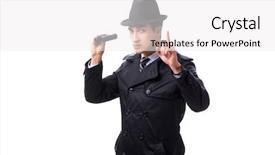  Presentation with spy - Slide set enhanced with special crime - spy with binoculars isolated background and a white colored foreground