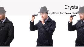  Presentation with spy - PPT theme having special crime - spy with binoculars isolated background and a light gray colored foreground