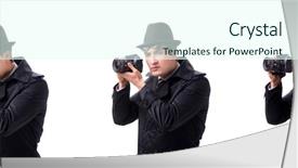  Presentation with spy - Colorful slides enhanced with special crime - spy with camera taking pictures backdrop and a cool aqua colored foreground