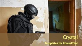  Presentation with armed forces - PPT theme having special forces armed with pistol background and a tawny brown colored foreground