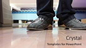  Presentation with bowling - PPT theme with special leather boots for bowling on feet background and a soft green colored foreground
