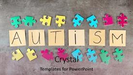  Presentation with autism - Theme having special need education - composition with different puzzles background and a gray colored foreground