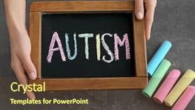  Presentation with autism - Colorful presentation theme enhanced with special need education - woman holding blackboard with word backdrop and a tawny brown colored foreground
