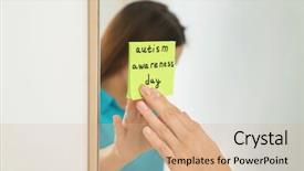  Presentation with autism awareness - Slides featuring special need education - woman sticking note with phrase background and a coral colored foreground