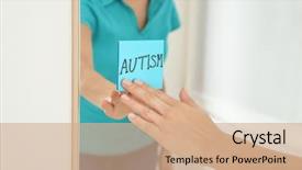  Presentation with autism - Cool new presentation theme with special need education - woman sticking note with word backdrop and a coral colored foreground
