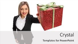  Presentation with gift - PPT theme enhanced with specialformal - formally dressed girl showing background and a  colored foreground