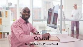  Presentation with african american - PPT theme with young african-american businessman looking background and a coral colored foreground