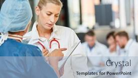  Presentation with intensive care unit - Audience pleasing presentation theme consisting of specialist-and-surgeon-talking-together backdrop and a light blue colored foreground