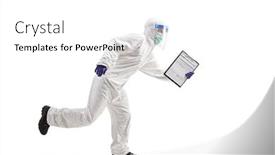  Presentation with hazmat - Beautiful presentation theme featuring specialist-in-a-hazmat-suit backdrop and a white colored foreground