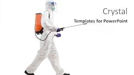  Presentation with hazmat - Cool new PPT theme with specialist-in-a-hazmat-suit backdrop and a white colored foreground