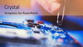  Presentation with computer engineering - Colorful PPT theme enhanced with specialist installing microchip on cpu backdrop and a coral colored foreground