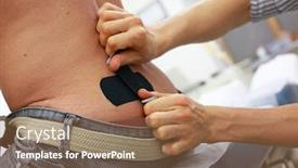  Presentation with application - Beautiful PPT layouts featuring specialist-performing-kinesio-taping-application backdrop and a coral colored foreground