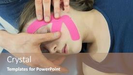  Presentation with application - Colorful PPT theme enhanced with specialist-performing-kinesio-taping-application backdrop and a coral colored foreground