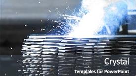  Presentation with welding - PPT layouts enhanced with specialist performing welding in workshop background and a dark gray colored foreground