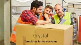  Presentation with dispatch - Colorful presentation enhanced with specialist-warehouse-clerk-and-colleagues backdrop and a yellow colored foreground