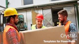  Presentation with warehouse - Presentation featuring specialist-warehouse-clerk-and-warehouse background and a coral colored foreground