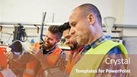  Presentation with warehouse - Cool new presentation theme with specialist-warehouse-clerk-and-warehouse backdrop and a red colored foreground