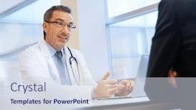  Presentation with doctor office - Colorful PPT theme enhanced with specialist-with-patient-in-doctor backdrop and a sky blue colored foreground