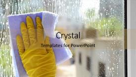  Presentation with speciality chemical - Beautiful PPT theme featuring speciality chemical - cleaning windows with special rag backdrop and a gold colored foreground