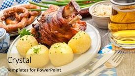  Presentation with bavarian lederhosen - Cool new presentation theme with specialty food - appetizing bavarian roast pork knuckle backdrop and a yellow colored foreground