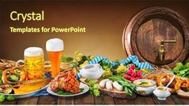  Presentation with oktoberfest - Colorful PPT layouts enhanced with specialty food - beer pretzels and various bavarian backdrop and a tawny brown colored foreground
