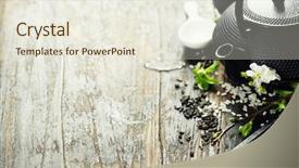  Presentation with chopsticks - Beautiful PPT theme featuring specialty food - chinese tea set chopsticks backdrop and a sky blue colored foreground