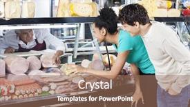  Presentation with cabinet - Slide deck having specialty food - couple choosing product from display background and a coral colored foreground