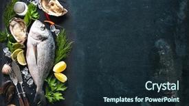  Presentation with food fish - Presentation having specialty food - delicious fresh fish and oysters background and a wine colored foreground