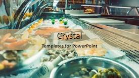  Presentation with salmon fish - PPT theme consisting of specialty food - fresh raw salmon fillet background and a coral colored foreground