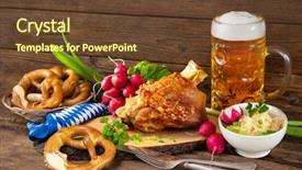  Presentation with oktoberfest menu - Beautiful presentation design featuring specialty food - pork knuckle with beer backdrop and a tawny brown colored foreground