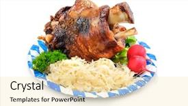 Presentation with german attraction - Audience pleasing PPT theme consisting of specialty food - schweinshaxe german pork knuckle backdrop and a lemonade colored foreground