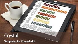  Presentation with goal setting - PPT theme consisting of specific measurable agreed realistic time background and a tawny brown colored foreground