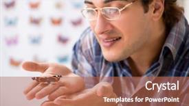  Presentation with student - Colorful PPT layouts enhanced with specimen collection - student entomologist studying new species backdrop and a coral colored foreground