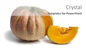  Presentation with piece of the pie - Amazing slide set having speckled-hound-pumpkin-on-white backdrop and a white colored foreground