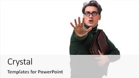  Presentation with textile industry white - PPT layouts enhanced with specs - nerd businessman with briefcase isolated background and a white colored foreground