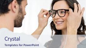  Presentation with pair - Amazing slides having specs - optician putting a new pair backdrop and a sky blue colored foreground