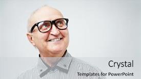  Presentation with gold man smile - Amazing presentation theme having specs - portrait of a smiling senior backdrop and a light gray colored foreground