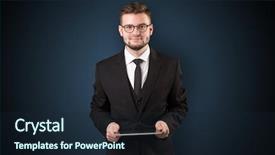  Presentation with hands holding black tablet - Cool new theme with spectacled businessman holding a tablet backdrop and a wine colored foreground