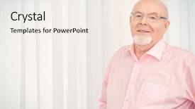  Presentation with old man - Presentation theme featuring spectacles care homes older - happy smiling old man having background and a  colored foreground