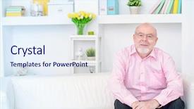  Presentation with happy retirement - Presentation enhanced with spectacles care homes older - happy smiling old man having background and a  colored foreground