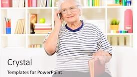  Presentation with home - Cool new presentation design with spectacles care homes older - smiling senior woman sitting backdrop and a sky blue colored foreground